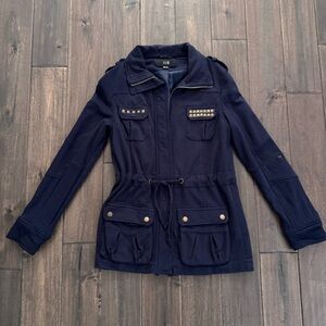 XXI Forever 21 Navy Studded Military Utility Jacket Full Zip S